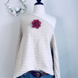 American Eagle Upcycled Off-the-Shoulder Brooch Sweater
